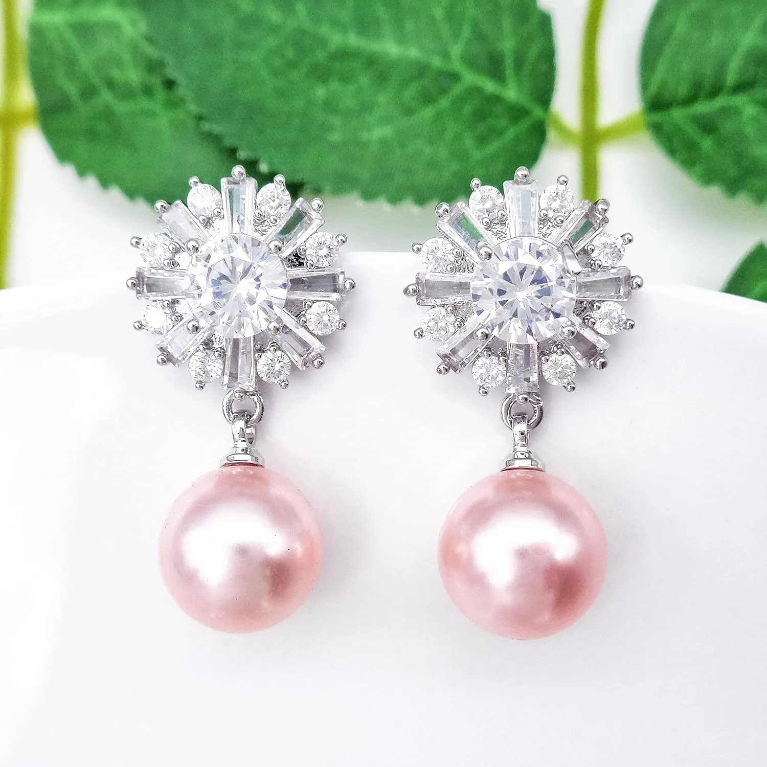 925 Sterling Silver Post Snowflake Zirconia Pearl Dangle Drop Earrings Ear Stud White Gold Plated Fashion Women Jewelry Gift, WK90052