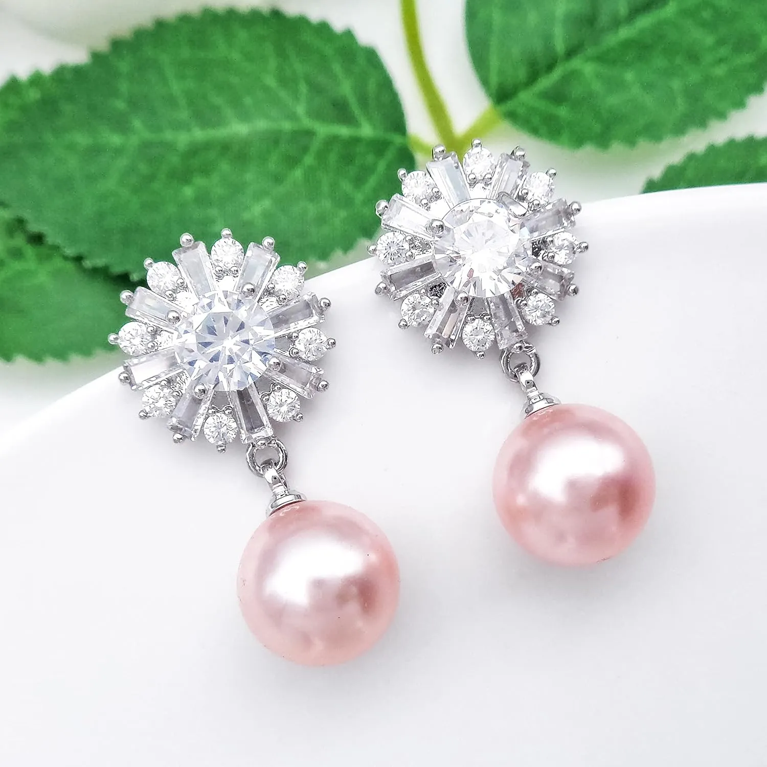 925 Sterling Silver Post Snowflake Zirconia Pearl Dangle Drop Earrings Ear Stud White Gold Plated Fashion Women Jewelry Gift, WK90052