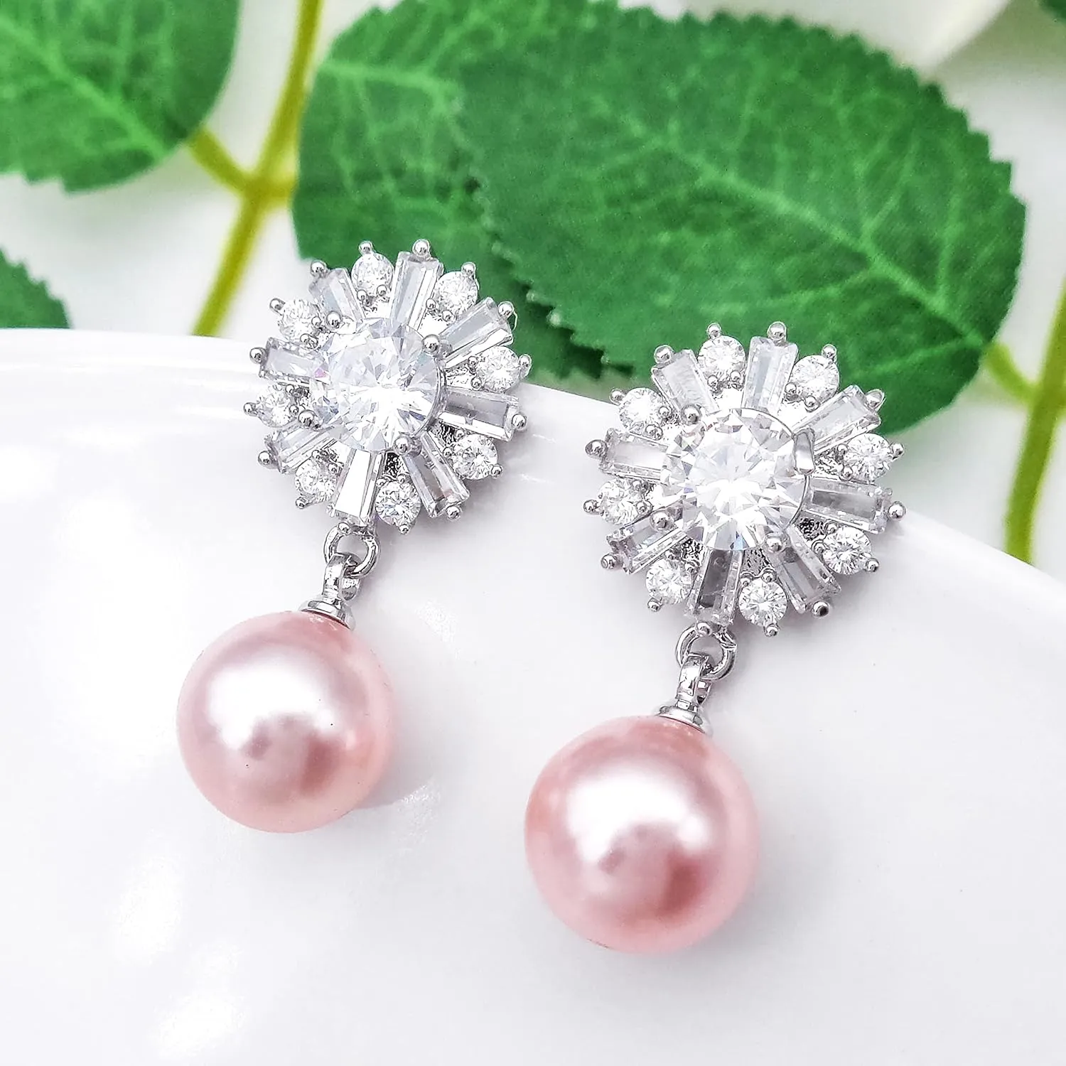925 Sterling Silver Post Snowflake Zirconia Pearl Dangle Drop Earrings Ear Stud White Gold Plated Fashion Women Jewelry Gift, WK90052