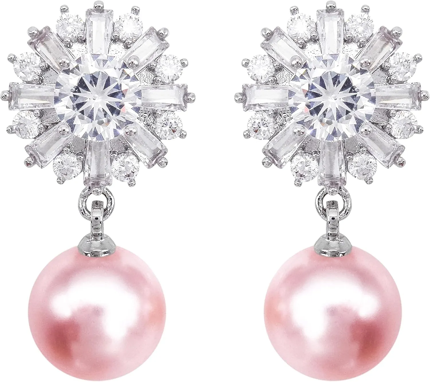 925 Sterling Silver Post Snowflake Zirconia Pearl Dangle Drop Earrings Ear Stud White Gold Plated Fashion Women Jewelry Gift, WK90052