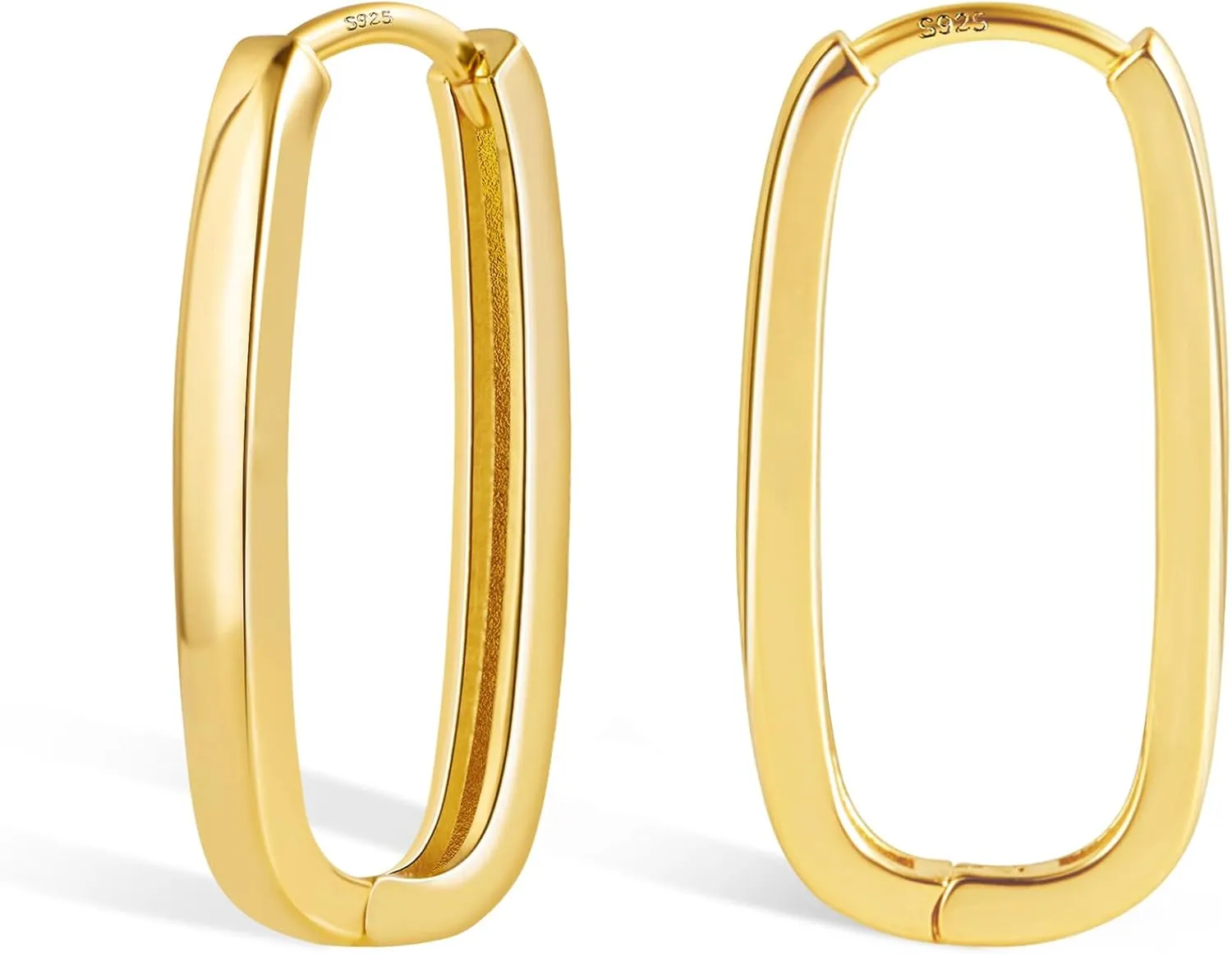 925 Sterling Silver Rectangle Hoop Earrings for Women Silver Geometric Hypoallergenic Oval Hoop Earrings 14K Gold Square Huggie Hoops Earrings for Jewelry Gifts