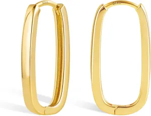 925 Sterling Silver Rectangle Hoop Earrings for Women Silver Geometric Hypoallergenic Oval Hoop Earrings 14K Gold Square Huggie Hoops Earrings for Jewelry Gifts