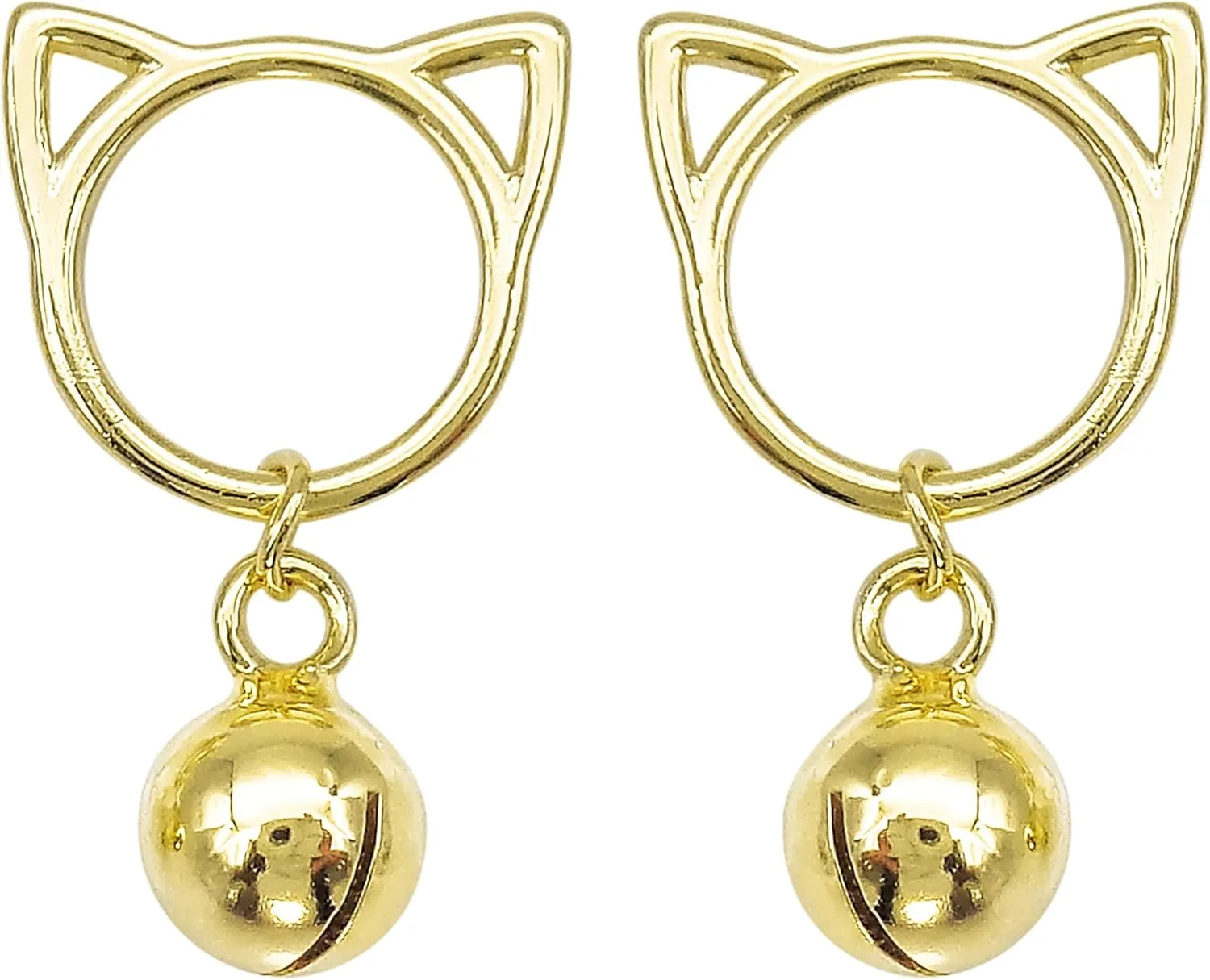 925 Sterling Silver White Gold Plated Fashion Cat Head Bell Ear Stud Earrings