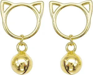 925 Sterling Silver White Gold Plated Fashion Cat Head Bell Ear Stud Earrings