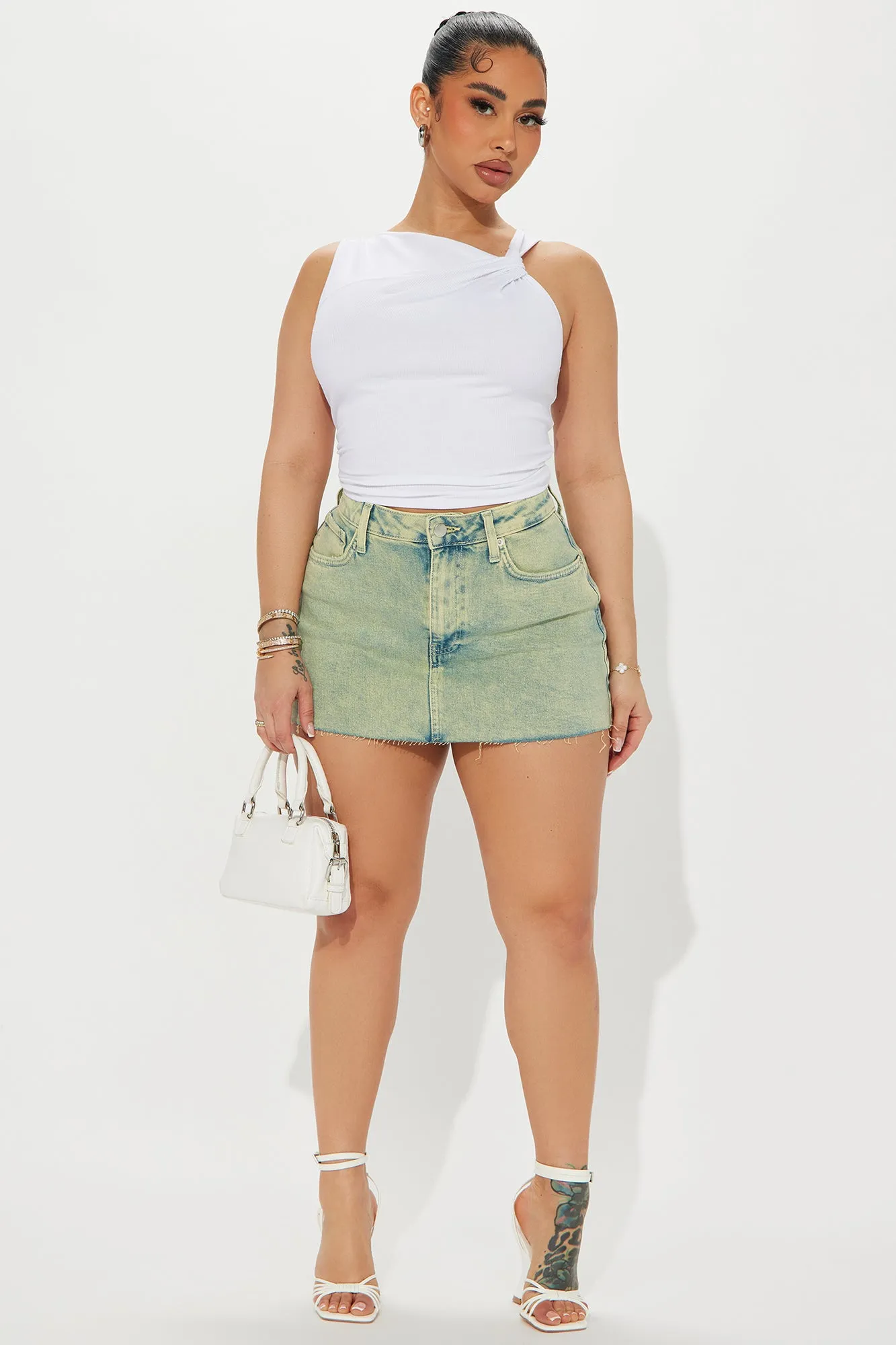 Adelia Tinted Denim Mini Skirt - Light Wash