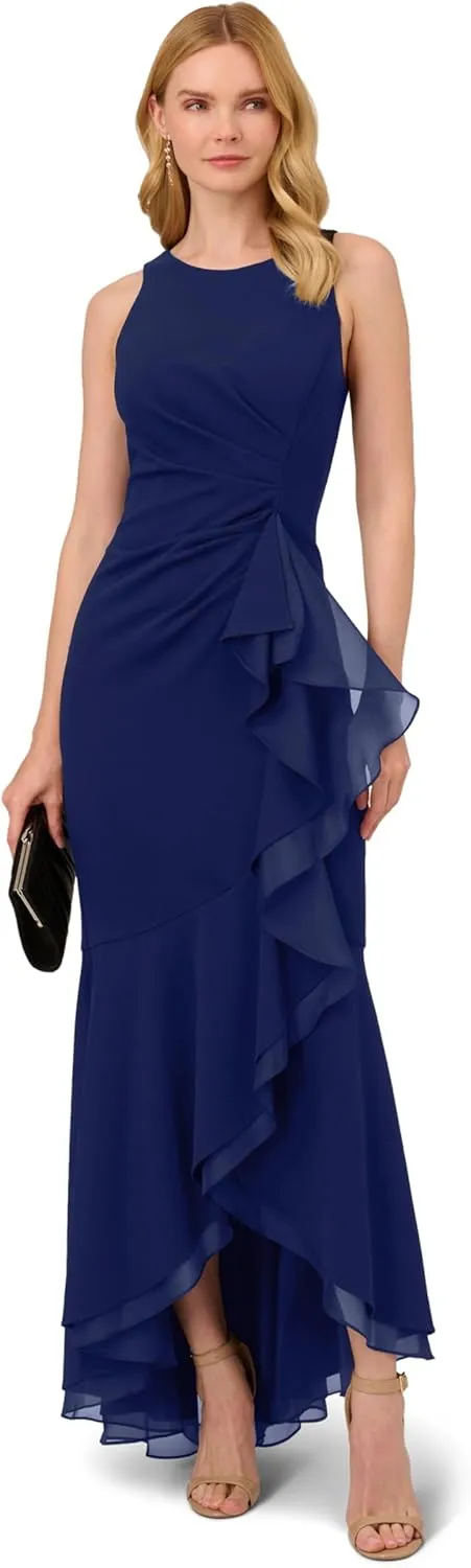 Adrianna Papell Women's Ruffle Crepe Halter Gown