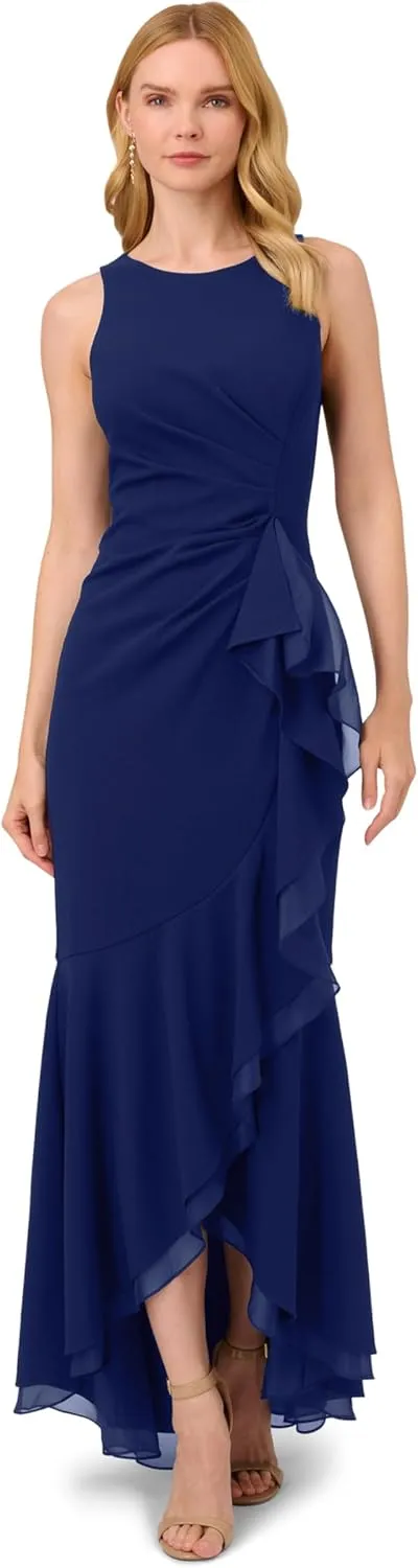 Adrianna Papell Women's Ruffle Crepe Halter Gown