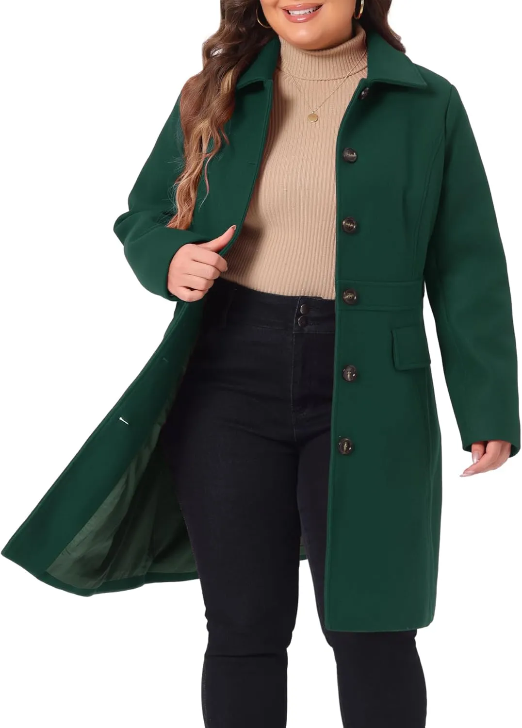 Agnes Orinda Plus Size Coat for Women Peter Pan Collar Single Breasted Winter Long Coats