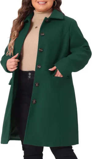 Agnes Orinda Plus Size Coat for Women Peter Pan Collar Single Breasted Winter Long Coats