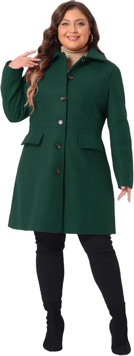 Agnes Orinda Plus Size Coat for Women Peter Pan Collar Single Breasted Winter Long Coats