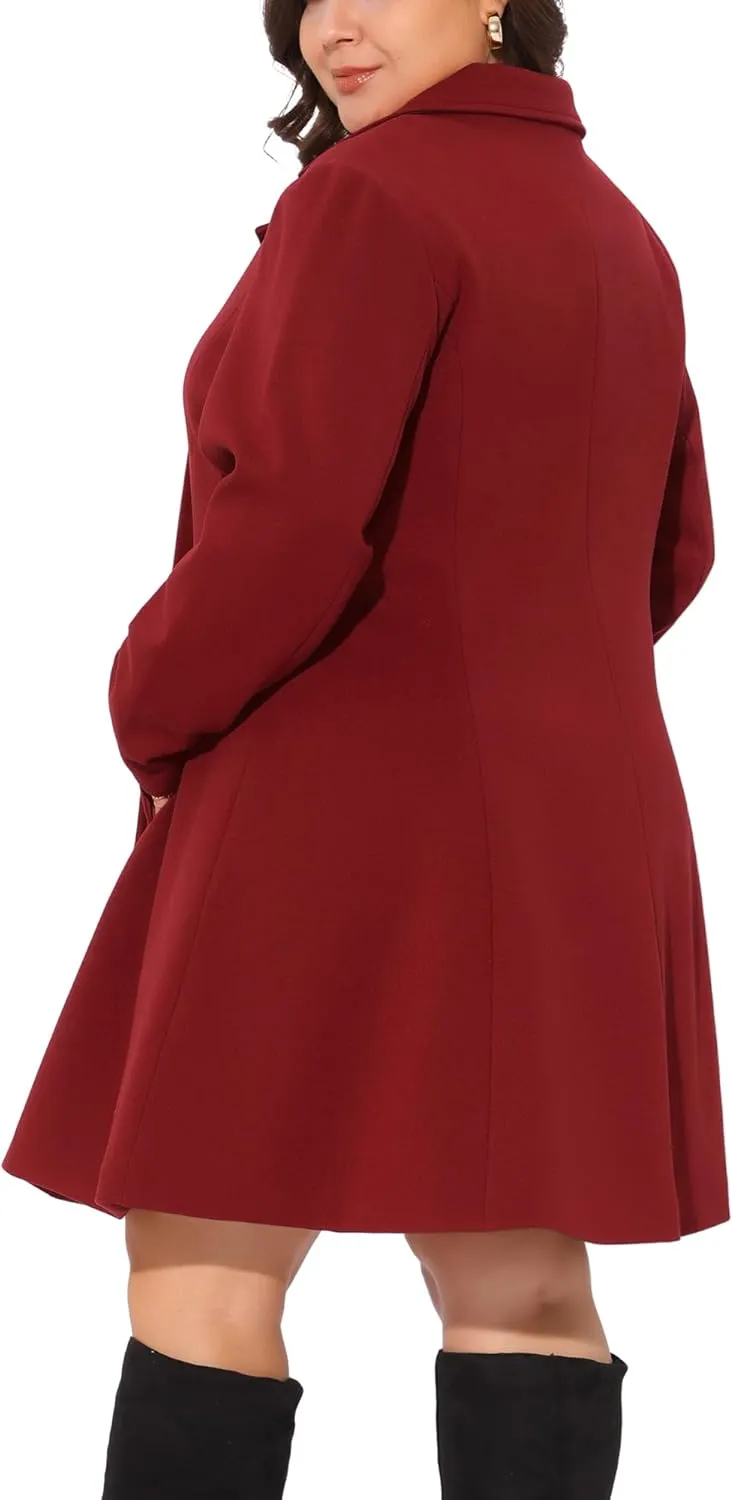Agnes Orinda Plus Size Coats for Women Notch Lapel Double Breasted A Line Winter Pea Coat Trench Coat with Pockets