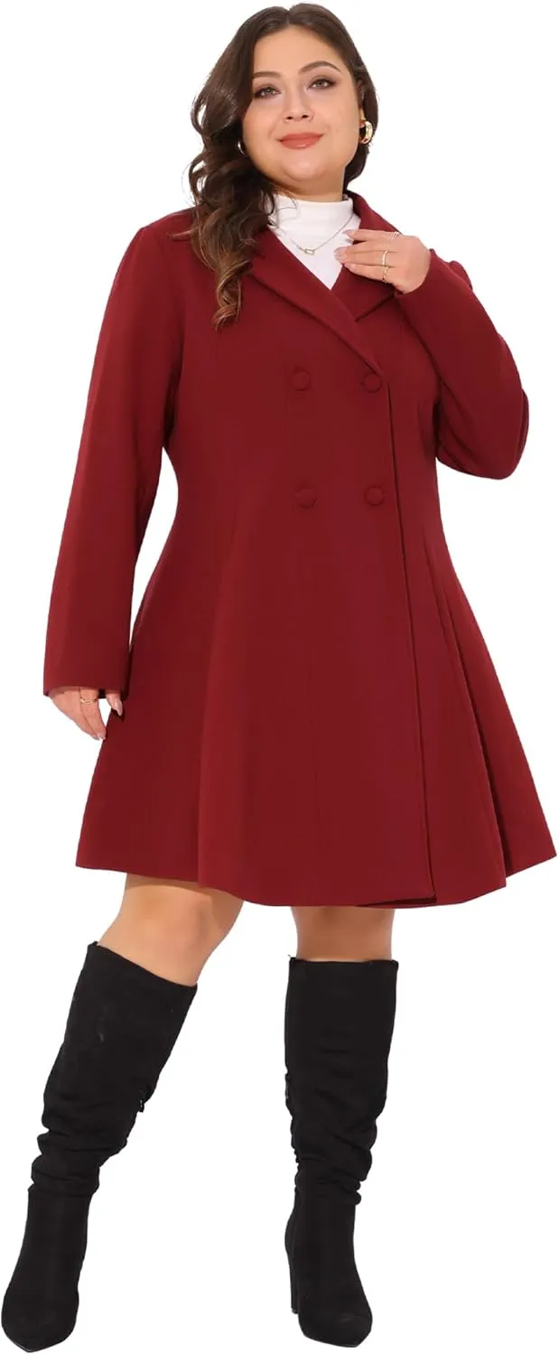 Agnes Orinda Plus Size Coats for Women Notch Lapel Double Breasted A Line Winter Pea Coat Trench Coat with Pockets