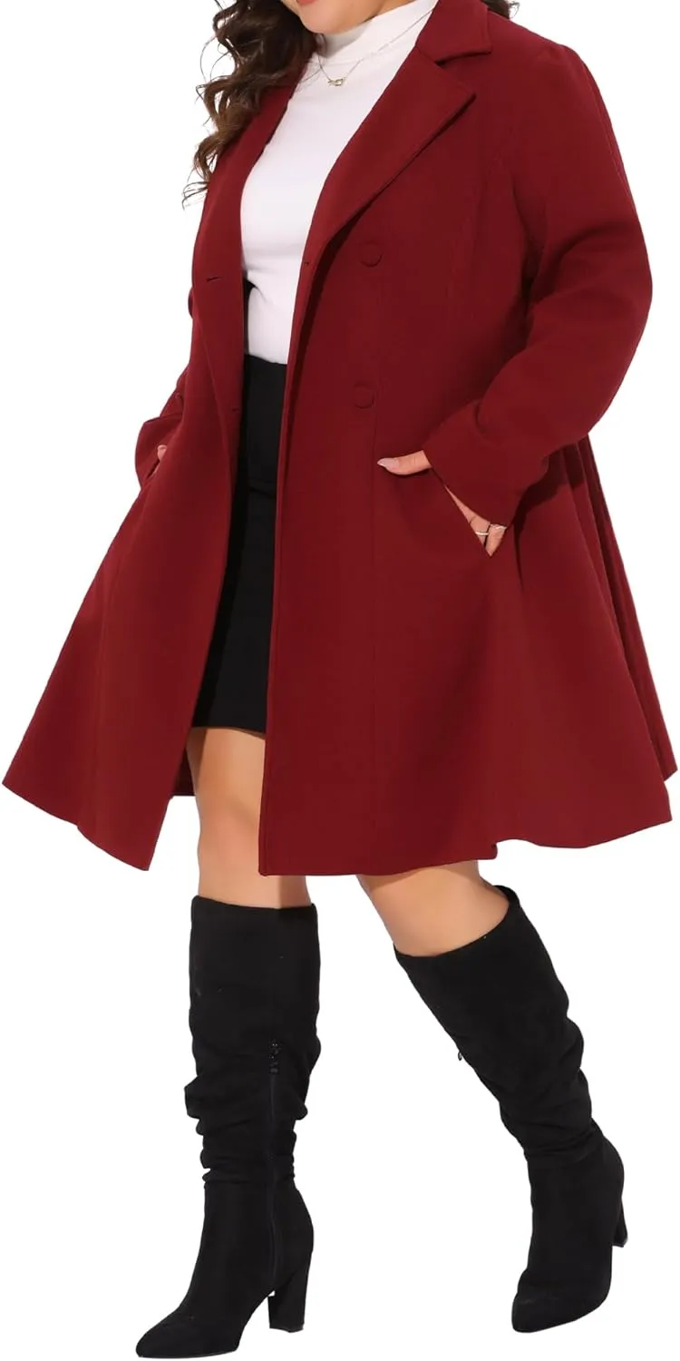 Agnes Orinda Plus Size Coats for Women Notch Lapel Double Breasted A Line Winter Pea Coat Trench Coat with Pockets
