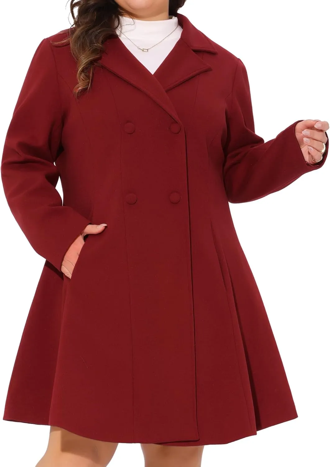 Agnes Orinda Plus Size Coats for Women Notch Lapel Double Breasted A Line Winter Pea Coat Trench Coat with Pockets