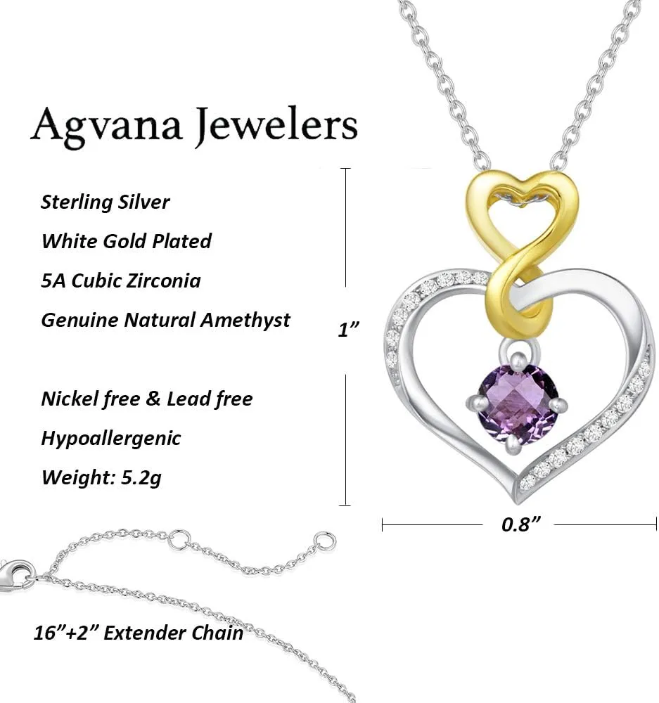 AGVANA Birthstone Necklace for Women Sterling Silver Genuine or Created Gemstone Infinity Love Heart Pendant Necklace Anniversary Birthday Gifts for Women Mom Wife Daughter Her