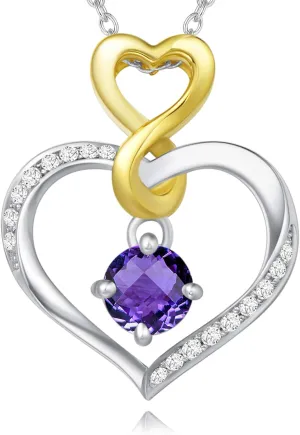 AGVANA Birthstone Necklace for Women Sterling Silver Genuine or Created Gemstone Infinity Love Heart Pendant Necklace Anniversary Birthday Gifts for Women Mom Wife Daughter Her