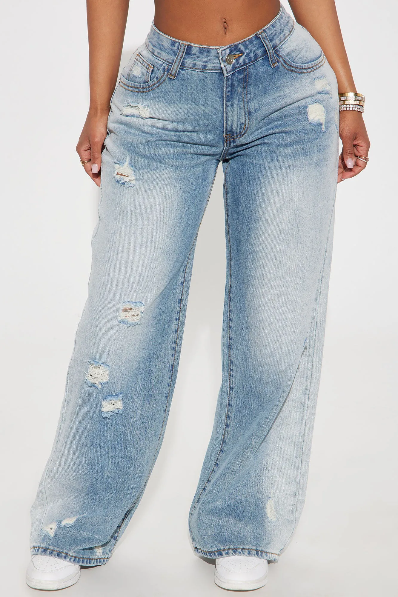 Alena Non Stretch Ripped Tinted Wide Leg Jeans - Vintage Wash