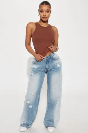 Alena Non Stretch Ripped Tinted Wide Leg Jeans - Vintage Wash