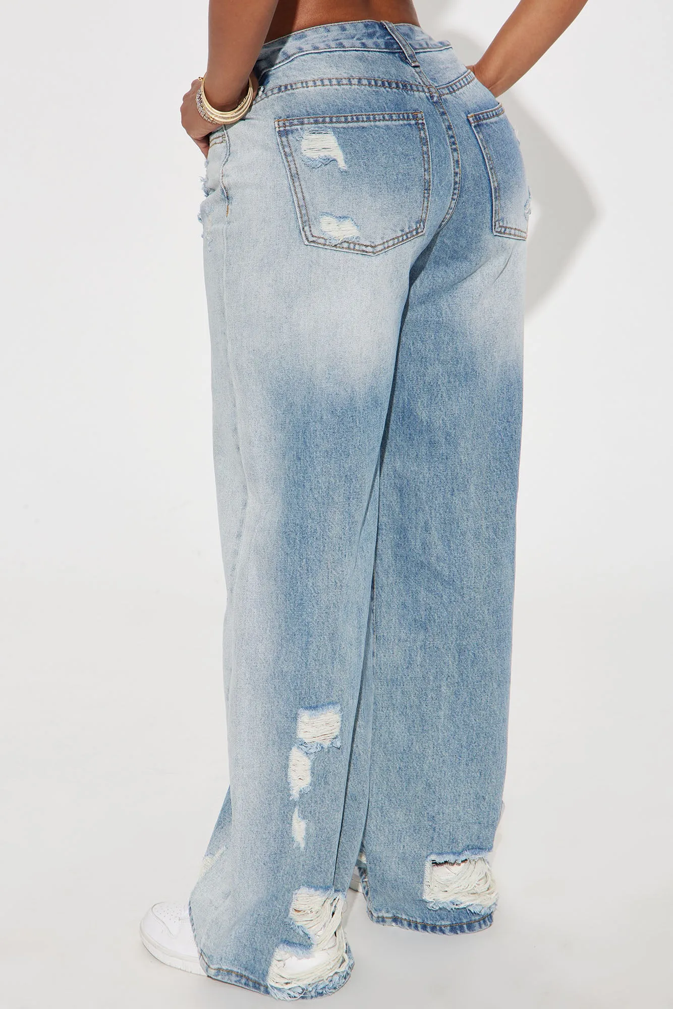 Alena Non Stretch Ripped Tinted Wide Leg Jeans - Vintage Wash
