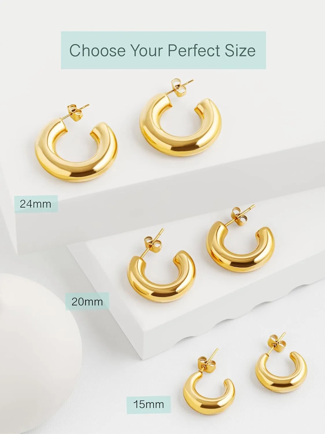 Altitude Boutique Small Chunky Gold or Silver Hoops | Thick Round Tube Earrings | Hollow, Lightweight, Hypoallergenic Hoop Earrings For Women