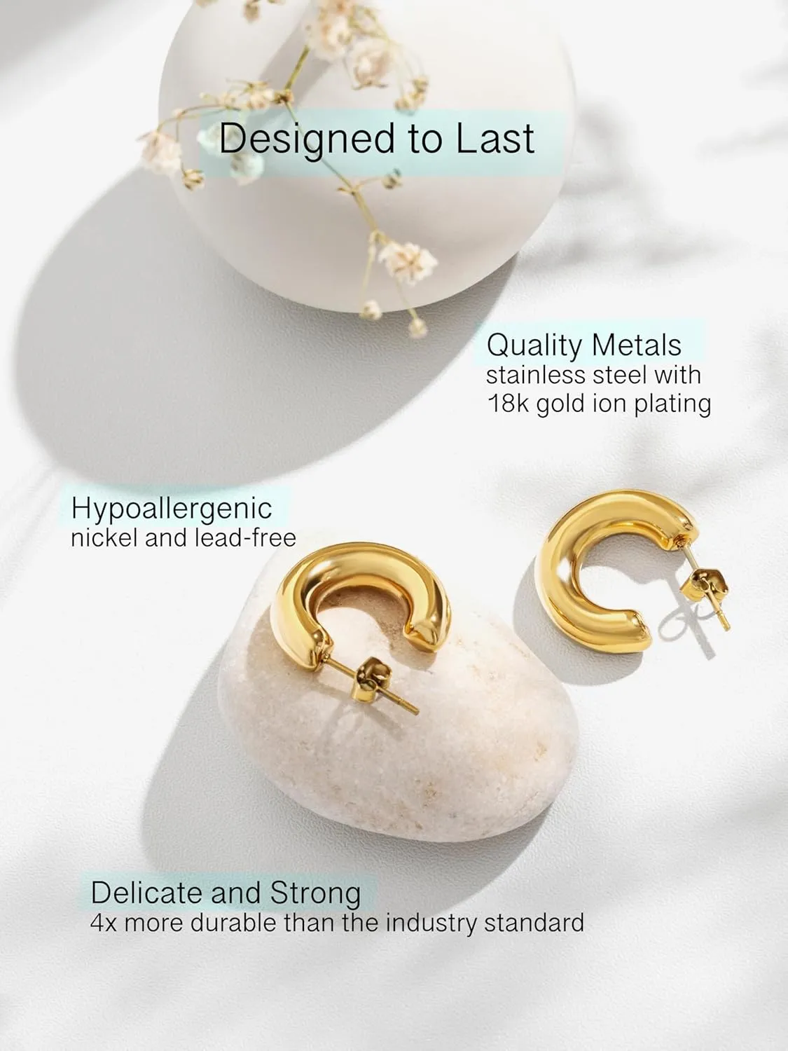 Altitude Boutique Small Chunky Gold or Silver Hoops | Thick Round Tube Earrings | Hollow, Lightweight, Hypoallergenic Hoop Earrings For Women