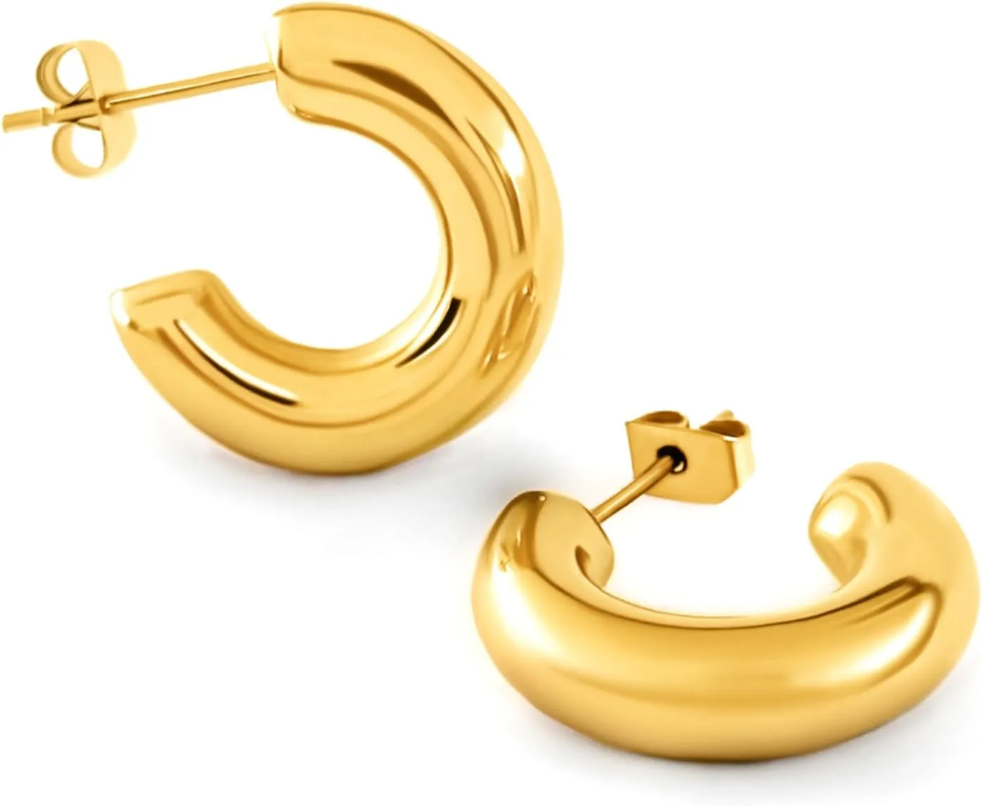 Altitude Boutique Small Chunky Gold or Silver Hoops | Thick Round Tube Earrings | Hollow, Lightweight, Hypoallergenic Hoop Earrings For Women