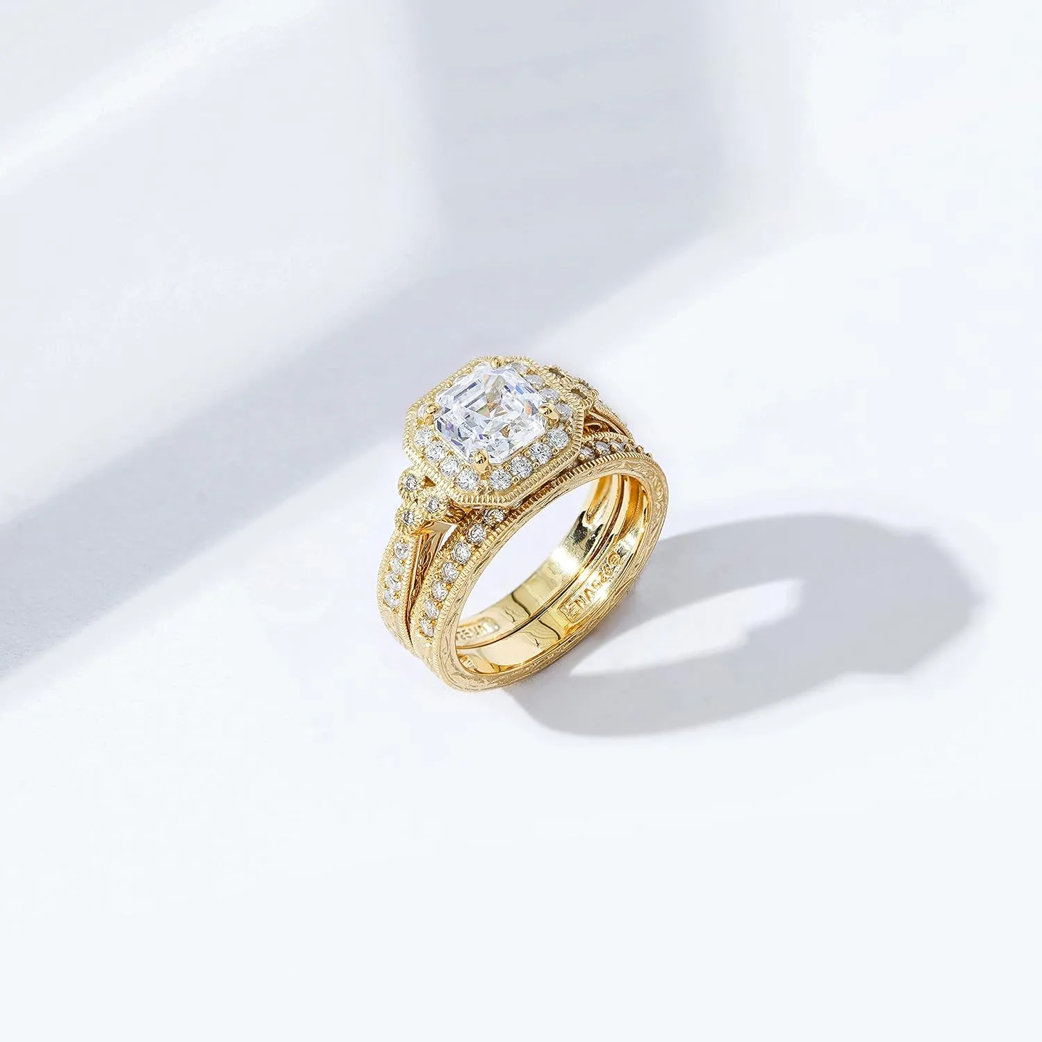 Amazon Essentials Platinum or Gold Plated Sterling Silver Antique Ring set with Asscher-Cut Infinite Elements Cubic Zirconia (previously Amazon Collection)