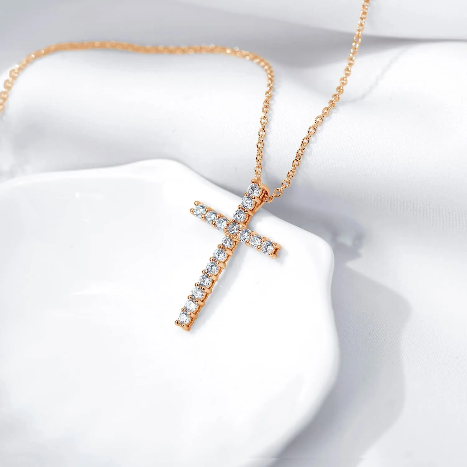 Amazon Essentials Platinum or Gold Plated Sterling Silver Cross Pendant Necklace with Infinite Elements Zirconia, 18" (previously Amazon Collection)