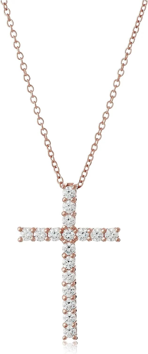 Amazon Essentials Platinum or Gold Plated Sterling Silver Cross Pendant Necklace with Infinite Elements Zirconia, 18" (previously Amazon Collection)