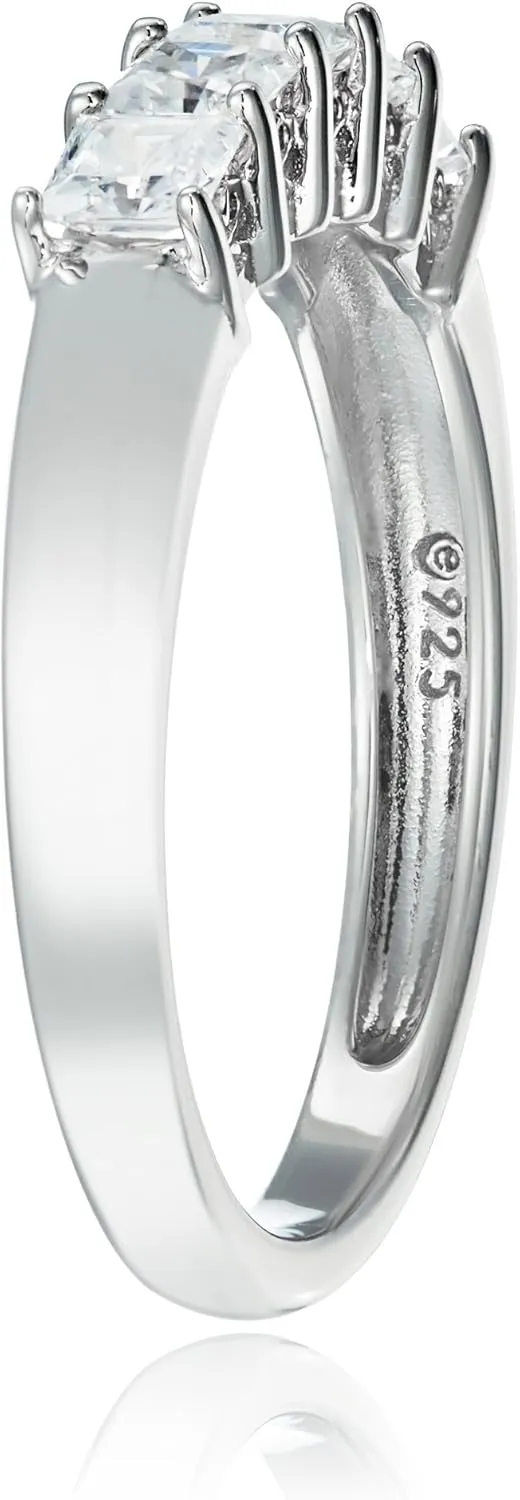 Amazon Essentials Platinum or Gold Plated Sterling Silver Princess-Cut 5-Stone Ring made with Infinite Elements Zirconia, (previously Amazon Collection)