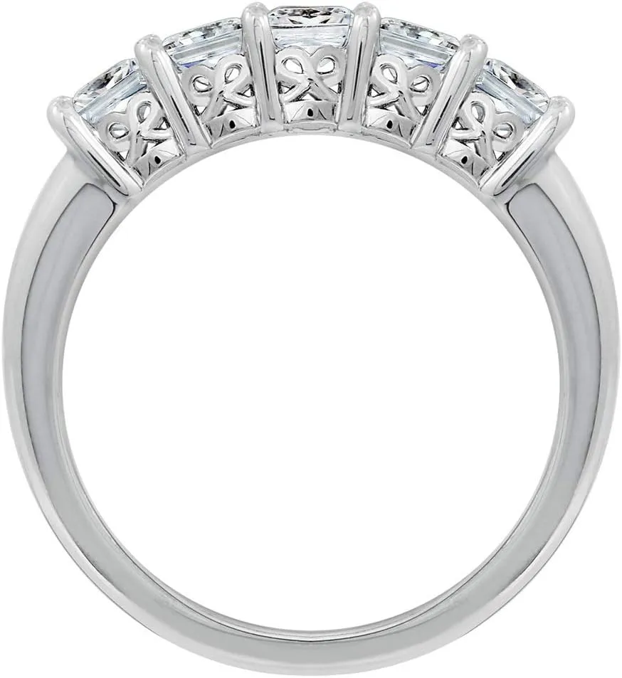 Amazon Essentials Platinum or Gold Plated Sterling Silver Princess-Cut 5-Stone Ring made with Infinite Elements Zirconia, (previously Amazon Collection)