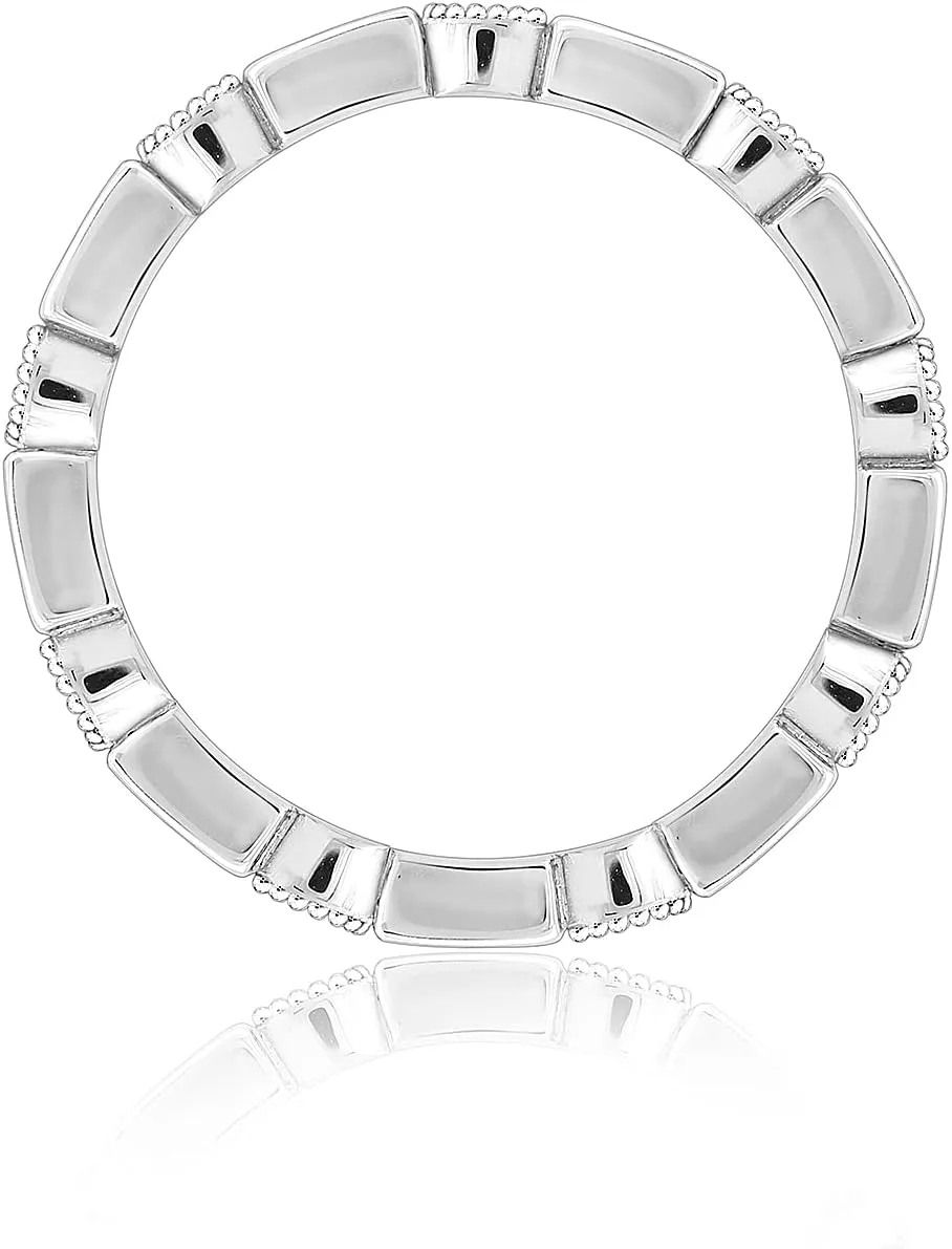 Amazon Essentials Platinum-Plated Sterling Silver Created Gem Eternity Band Ring set with Infinite Elements Cubic Zirconia Accents (previously Amazon Collection)
