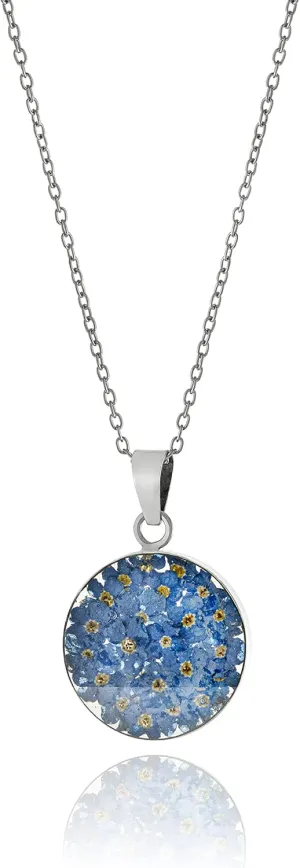 Amazon Essentials Sterling Silver Pressed Flower Round Pendant Necklace, 16" (previously Amazon Collection)