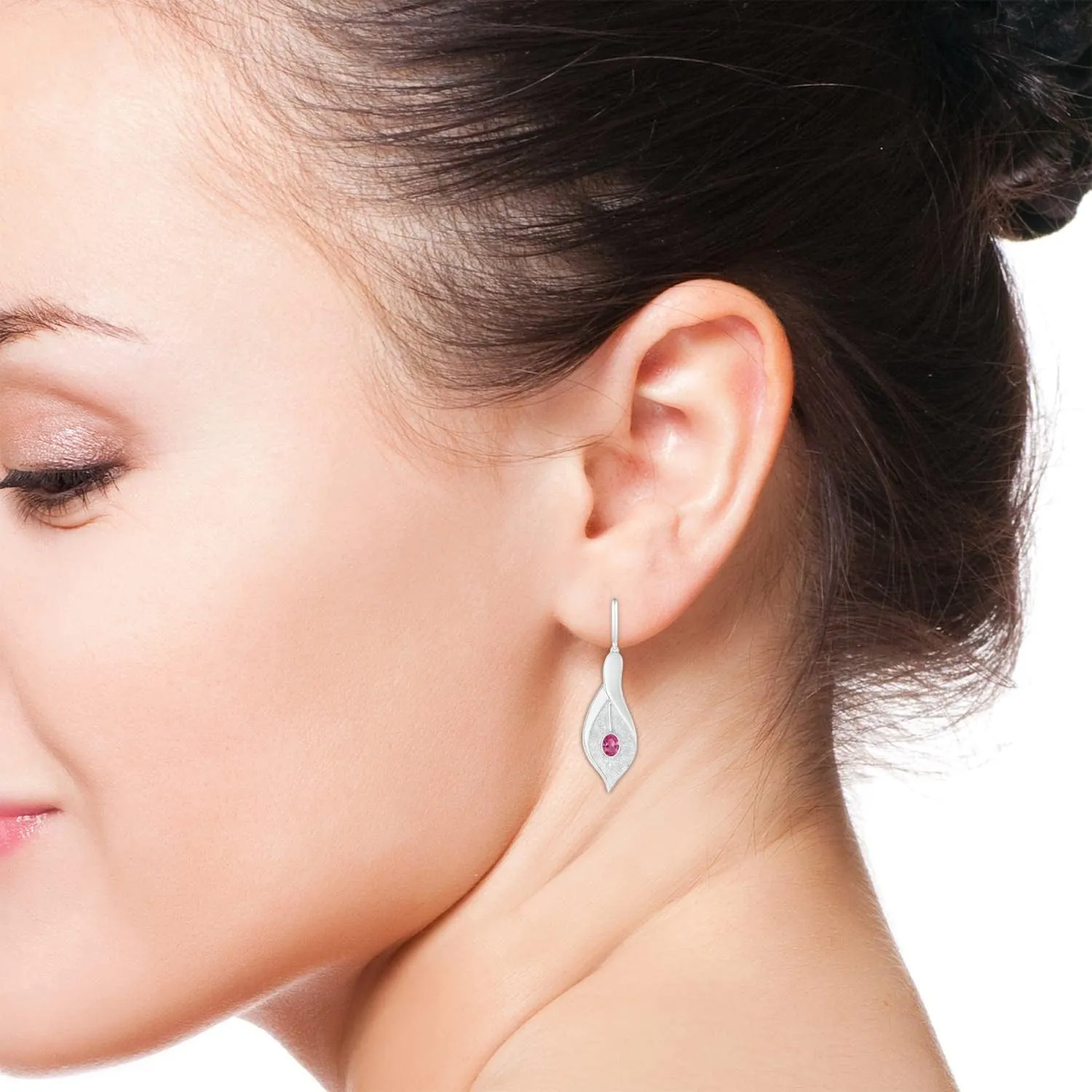 ANGARA Natural Bezel Set Pink Sapphire Calla Lily Drop Earrings in 14K Solid Gold/Platinum | Birthday, Engagement, Anniversary, Wedding Jewelry Gift for Women