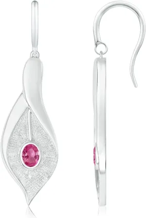 ANGARA Natural Bezel Set Pink Sapphire Calla Lily Drop Earrings in 14K Solid Gold/Platinum | Birthday, Engagement, Anniversary, Wedding Jewelry Gift for Women