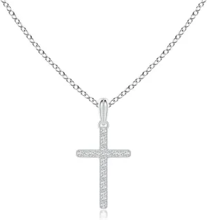Angara Natural Diamond Cross Pendant Necklace for Women in 14K White Gold | April Birthstone, Birthday, Engagement, Anniversary, Wedding Jewelry Gift for Women
