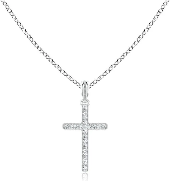 Angara Natural Diamond Cross Pendant Necklace for Women in 14K White Gold | April Birthstone, Birthday, Engagement, Anniversary, Wedding Jewelry Gift for Women