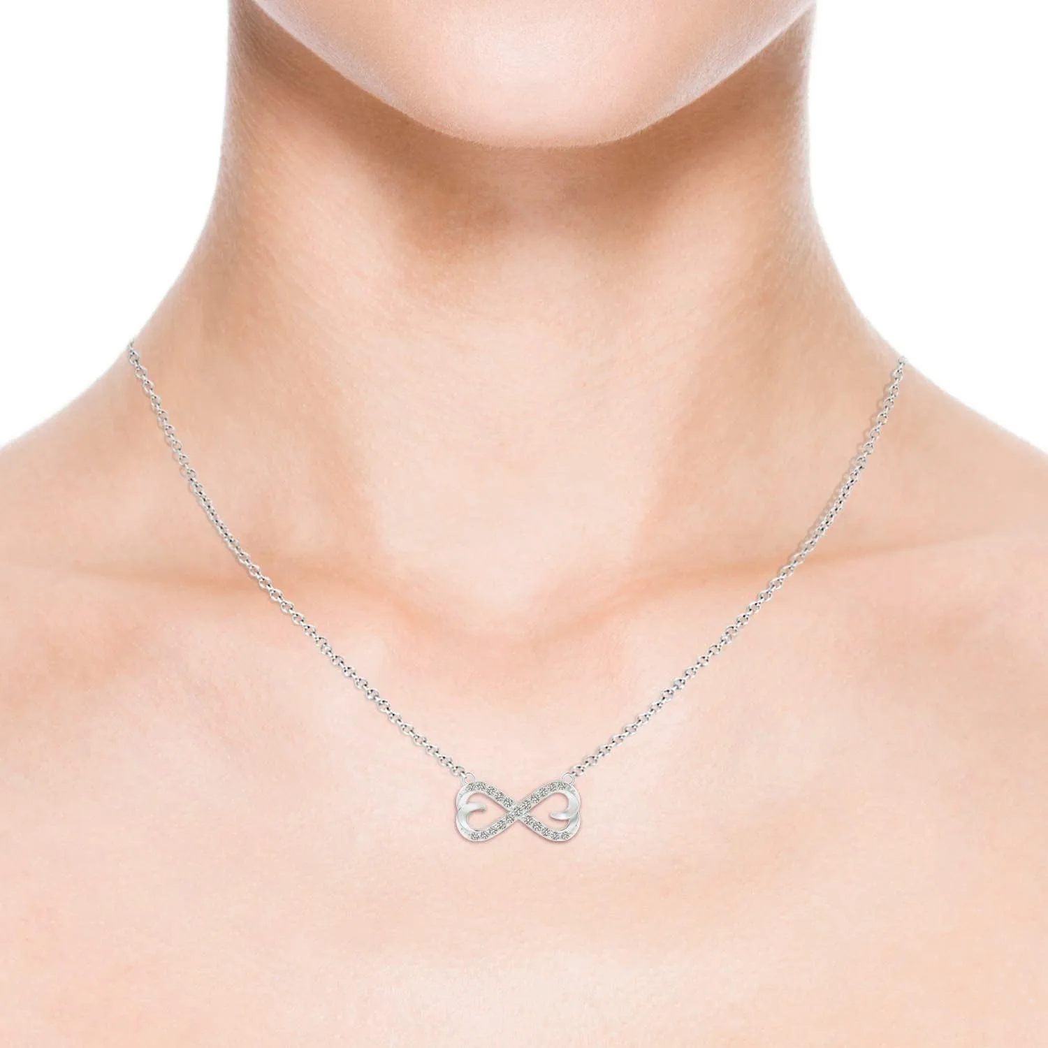 Angara Natural Diamond Sideways Infinity Heart Necklace in 14K Solid Gold/Platinum | April Birthstone, Birthday, Engagement, Anniversary, Wedding Jewelry Gift for Women