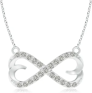 Angara Natural Diamond Sideways Infinity Heart Necklace in 14K Solid Gold/Platinum | April Birthstone, Birthday, Engagement, Anniversary, Wedding Jewelry Gift for Women