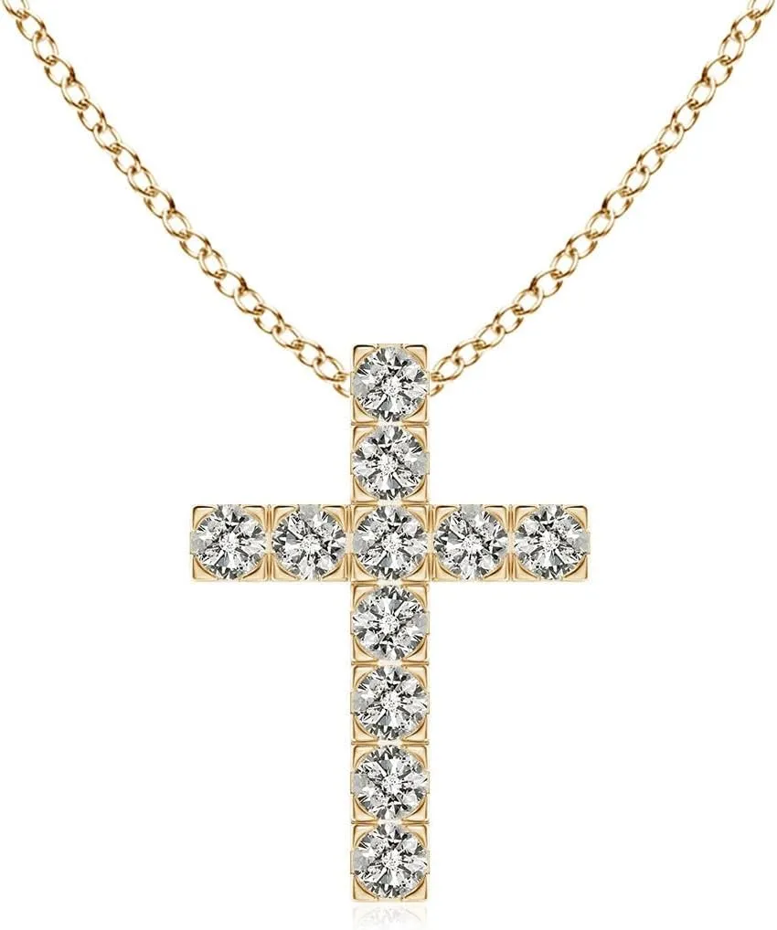 Angara Natural Flat Prong-Set Diamond Cross Pendant in 14K Solid Gold/Platinum | April Birthstone, Birthday, Engagement, Anniversary, Wedding Jewelry Gift for Women