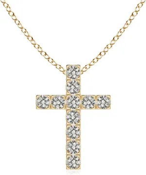 Angara Natural Flat Prong-Set Diamond Cross Pendant in 14K Solid Gold/Platinum | April Birthstone, Birthday, Engagement, Anniversary, Wedding Jewelry Gift for Women
