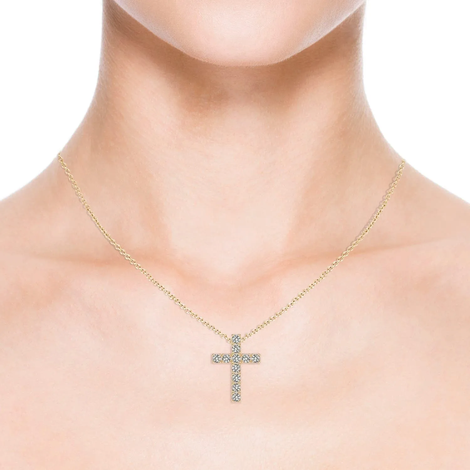Angara Natural Flat Prong-Set Diamond Cross Pendant in 14K Solid Gold/Platinum | April Birthstone, Birthday, Engagement, Anniversary, Wedding Jewelry Gift for Women