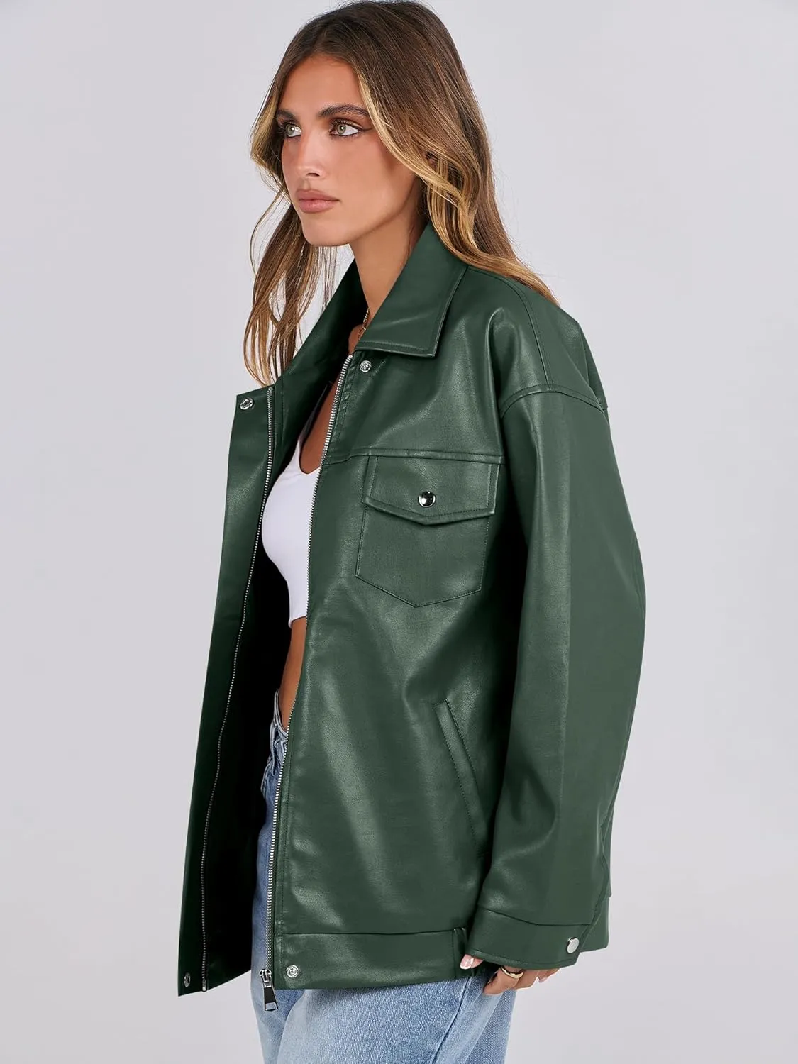 ANRABESS Women Oversized Faux Leather Jackets Fall Fashion Zip Up Motorcycle Coats Winter 2025 Spring Outfits Clothes