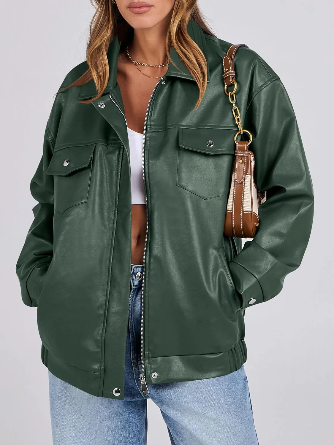 ANRABESS Women Oversized Faux Leather Jackets Fall Fashion Zip Up Motorcycle Coats Winter 2025 Spring Outfits Clothes