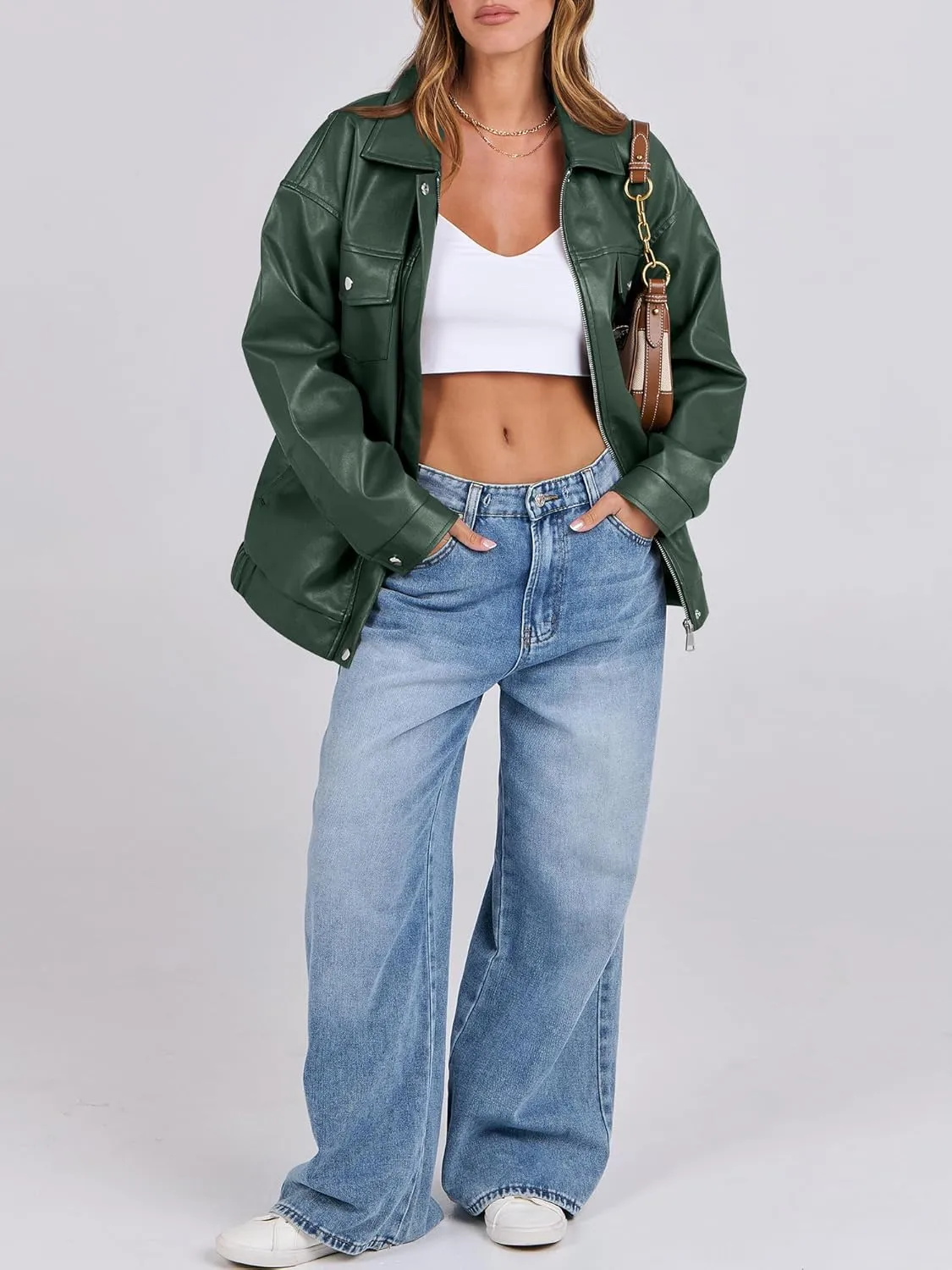 ANRABESS Women Oversized Faux Leather Jackets Fall Fashion Zip Up Motorcycle Coats Winter 2025 Spring Outfits Clothes