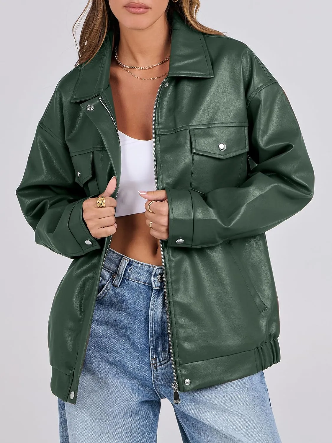 ANRABESS Women Oversized Faux Leather Jackets Fall Fashion Zip Up Motorcycle Coats Winter 2025 Spring Outfits Clothes