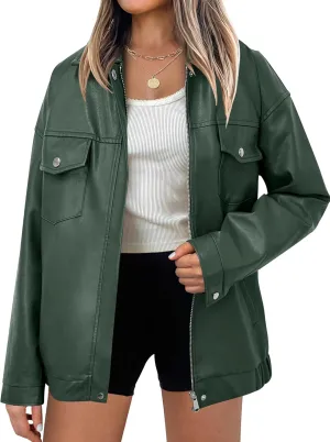 ANRABESS Women Oversized Faux Leather Jackets Fall Fashion Zip Up Motorcycle Coats Winter 2025 Spring Outfits Clothes