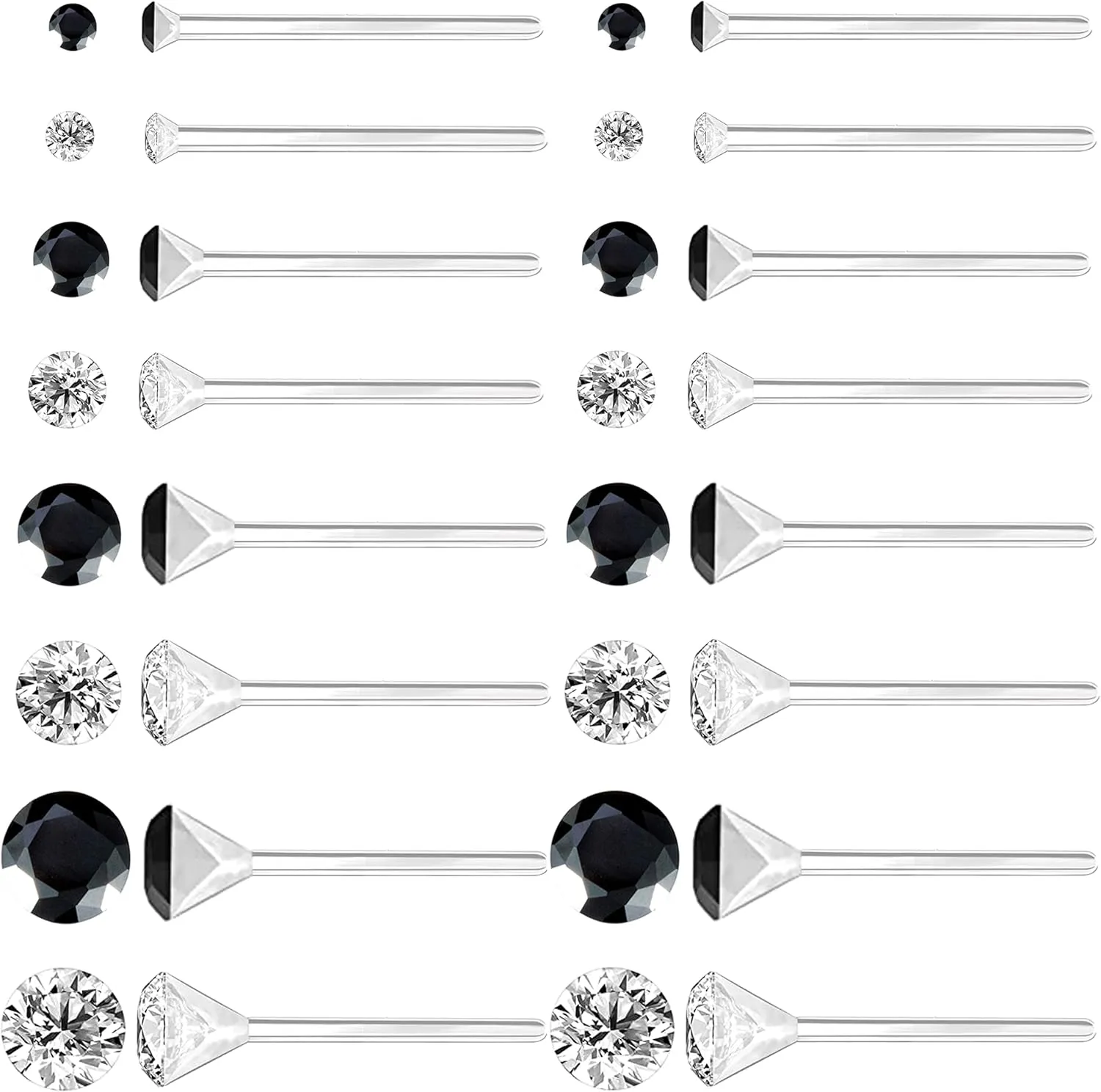 Anti Allergy Plastic Earrings for Sensitive Ears, Silicone Soft Earring Backs, Cubic Zirconia Stud Earrings Kit, 2mm, 3mm, 4mm, 5mm
