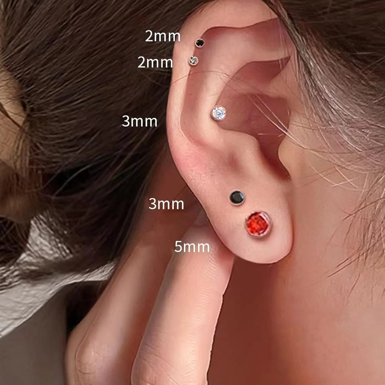 Anti Allergy Plastic Earrings for Sensitive Ears, Silicone Soft Earring Backs, Cubic Zirconia Stud Earrings Kit, 2mm, 3mm, 4mm, 5mm