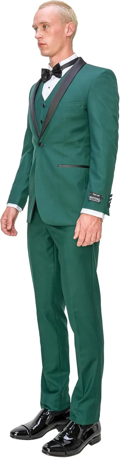 Antonio Uomo Mens Suit Set  Slim Fit Tuxedo Blazer Solid Jacket Vest Pants Formal Business Wedding Party Prom Dress Suits